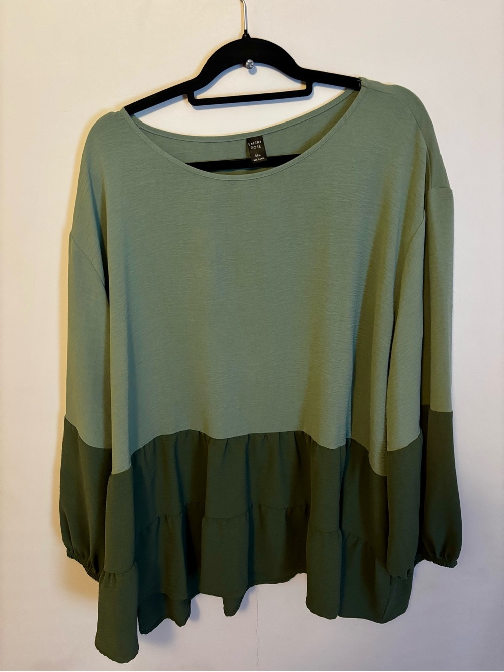 PLUS Green Ruffle Hem Top